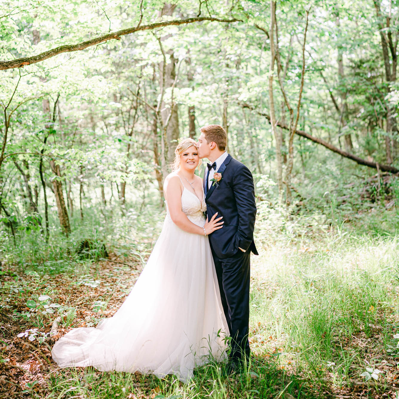 Bride and groom in the woods St Louis Missouri
