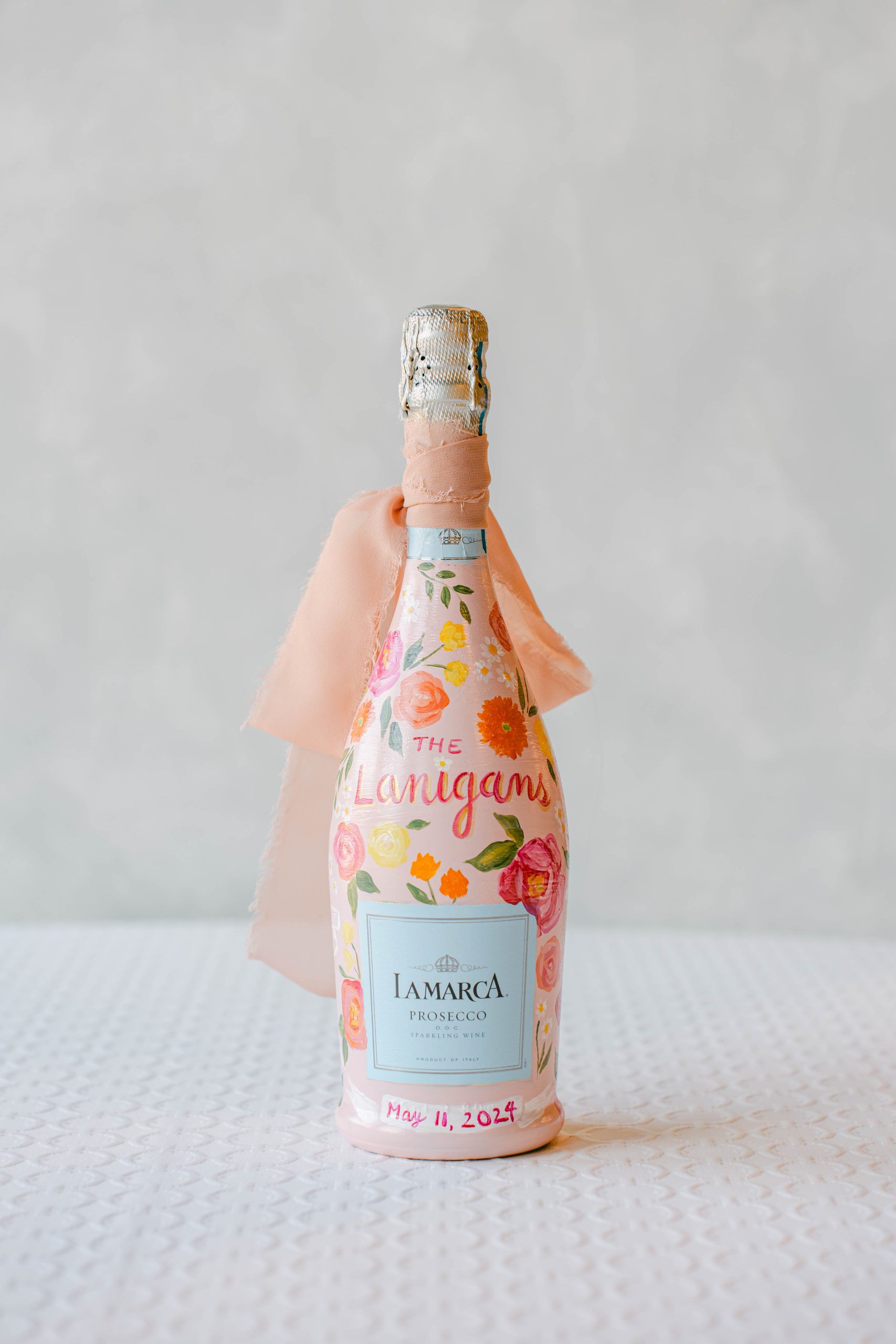 handpainted champagne bottle for wedding gift