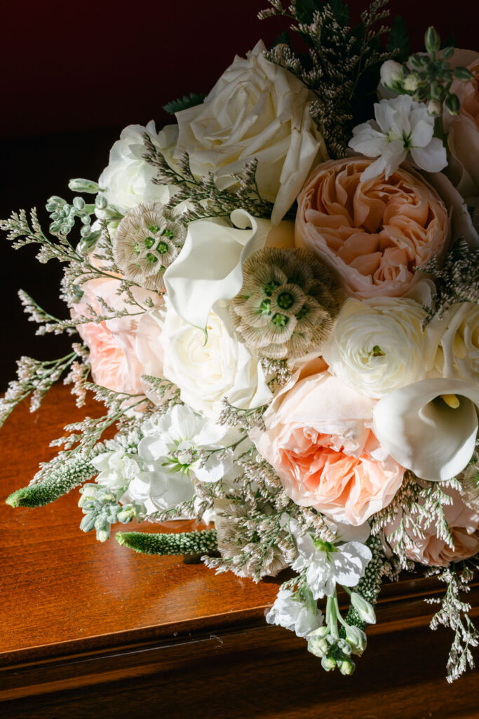 pink and white brindal bouquet