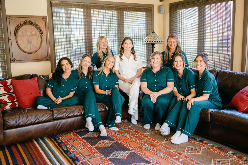 bride and bridesmaids in pajamas and ruffle socks