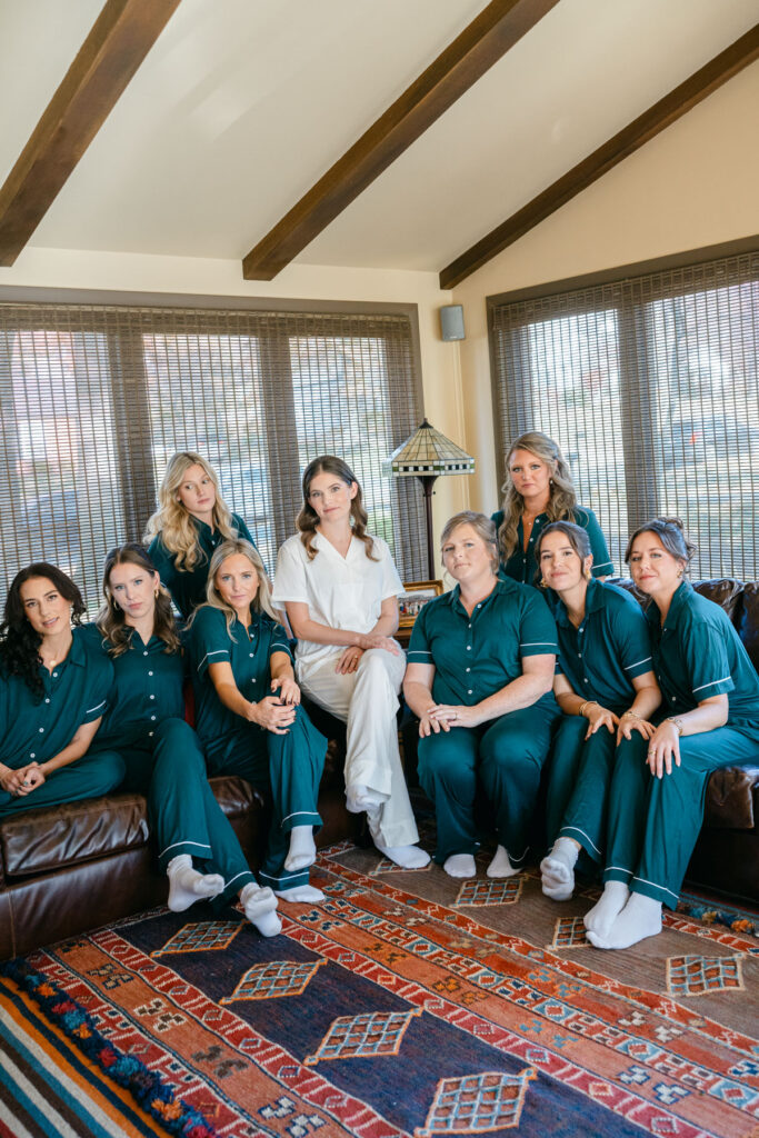 bride and bridesmaids in pajamas and ruffle socks