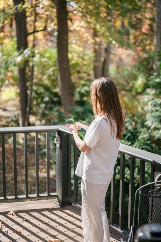 bride popping champagne